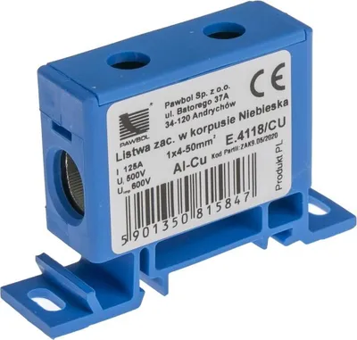 Produktbild von Reihenklemme für Hutschiene, Klemmenleisten im Gehäuse blau 4-50mm2