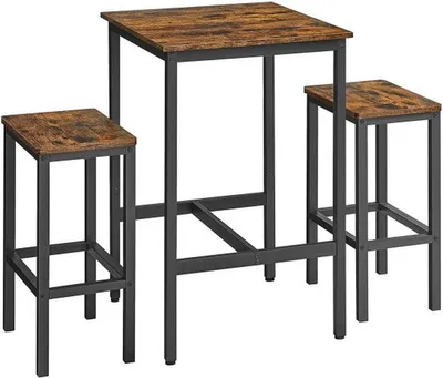 Obrázek produktu pro Barový stůl se sadou barových židlí - 2 židle - Industriální design, vintage hnědá/černá barva
