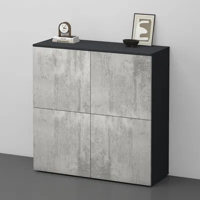 Immagine prodotto di doporro Mobile Organizzatore Credenza Buffet in Legno con 4 Ante Push-to-Open e Soft-Close per Soggiorno, Sala da Pranzo o Ingresso, 100x36,4x100 cm Antracite opaco e Calcestruzzo Schrank04