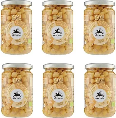 Produktbild von 6x Alce Nero Legumi Lessi Ceci Gekochte Hülsenfrüchte -Kichererbsen Glas 300g