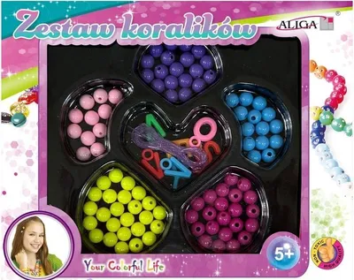 Produktbild von Aliga Koraliki plastikowe kolorowe mix + żyłki 170 sztuk