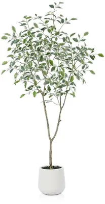 Obrázek produktu pro Umělá rostlina Ficus benjamina, 150 cm, bílá umělá rostlina, velká tropická pokojová rostlina do ložnice a na zahradu