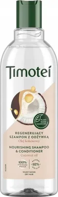 A clear product shot of a bottle of Timotei shampoo and conditioner.