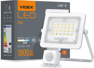 Obrázok produktu pre LED reflektor 20W 1800lm 5000K IP65 biely so senzorom pohybu a súmraku VIDEX LUCA
