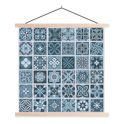 Produktbild von MuchoWow® Textilposter Blumen - Blau - Muster - Figuren 40x40 cm mit holzfarbenen Rahmen - Posterleiste