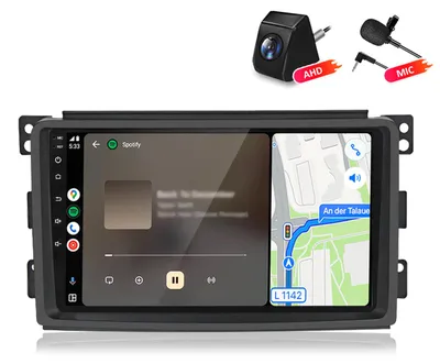 Immagine prodotto di Autoradio 4+64GB con telecamera e microfono, compatibile con Smart Fortwo 451 dal 2005 al 2010, con funzionalità Carplay, Android Auto, navigatore GPS, Wi-Fi, Bluetooth, DAB+, RDS e controllo del volante, display da 9 pollici