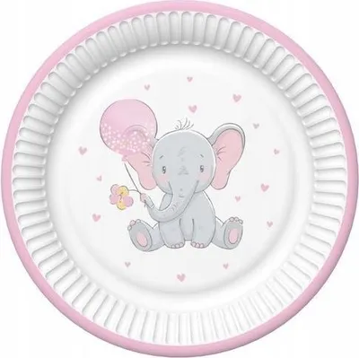 Produktbild von Elefanten-Babyparty-Pappteller 18 cm, 8 Stück.
