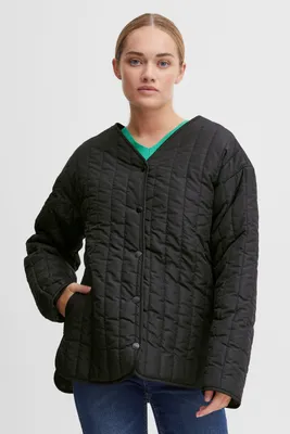 Produktbild von OXMO OXSaggy Damen Steppjacke Übergangsjacke Jacke mit Druckknöpfen V-Ausschnitt Oversize Fit leicht gefüttert