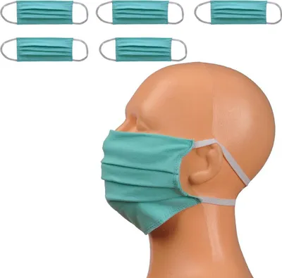 Produktbild von 5 Stück Maske Mundschutz Gesichtsmaske waschbar 2-Lagen Baumwolle 100%,  Grün
