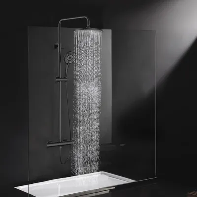 Immagine prodotto di Sistema doccia completo con termostatico e doccia a pioggia con 3 modalità di getto - Soffione regolabile da 25 cm