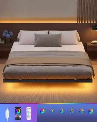 Obrázek produktu pro Postel VASAGLE 180 x 200 cm s LED osvětlením, portem USB-C, zásuvkovou lištou, do ložnice, nosnost až 500 kg, černá