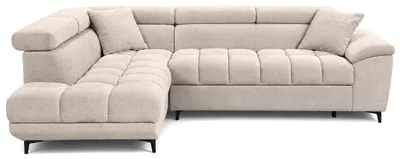 Image de Best Mobilier Camille - Canapé d'angle gauche 5 places convertible avec têtières et coffre en velours texturé , Beige