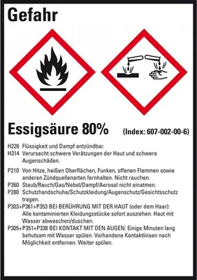 Produktbild von Dreifke® Aufkleber I GHS-Etikett Essigsäure 80%, GefStoffV/GHS/CLP, Folie, 52...