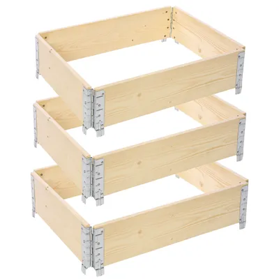Produktbild von Garronda 3 Stück Holzaufsatzrahmen für Palette Aufbewahrungskiste aus Holz Hochbeete Holzkiste Natural 80/60