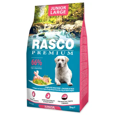 Productafbeelding van Rasco Premium Junior Large, droogvoer voor grote puppy's, met kip en rijst, 3 kg