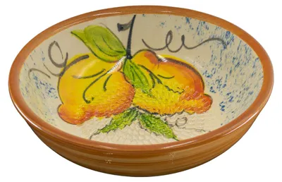 Produktbild von Kaladia Keramik Reibeschüssel mit 2 Zitronen - ∅ 17 cm - zum Zerkleinern von Zutaten - handgefertigt und spülmaschinenfest