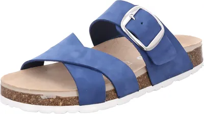 Produktbild von Rohde Damen Pantolette Schnalle Leder gekreuzte Riemen Kork Fußbett Elba 1715, Größe:40 EU, Farbe:Blau