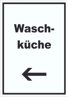 Produktbild von Waschküche Schild mit Text und Richtungspfeil links Waschraum hochkant A5 Rückseite selbstklebend