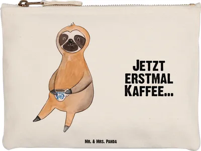 Produktbild von Mr. & Mrs. Panda Kosmetiktasche Faultier Kaffee Größe M - Weiß - Geschenk, Mäppchen, Faultiere, kosmetiktäschchen, Coffee, Baumwolltasche, Kaffeetasse, Stoffbeutel, Etui