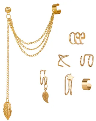 Produktbild von 7-teiliges Ohrstulpen-Ohrringe-Set für Damen und Mädchen, Legierung, stilvoll, Blatt-Stern-Anhänger, Clip-on-Schmuckset