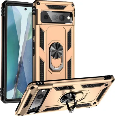 Immagine prodotto di Custodia per Google Pixel 7 Pro a doppio strato robusta, protezione militare con supporto ad anello e supporto Oro