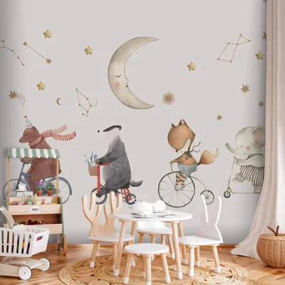 Produktbild von Vlies Fototapete - Subtle Animals Among the Stars (Watercolour) 350x256 cm Für Kinder e-C-10073-a-a