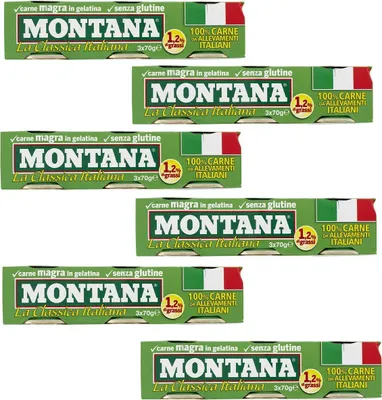 Produktbild von 6x Montana carne classica Rindfleisch in Aspik dose 3x70g 100% Italienisch Fleisch
