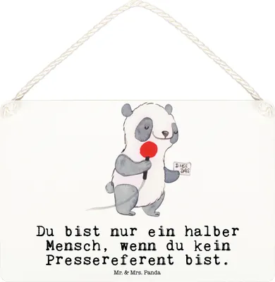 Produktbild von Mr. & Mrs. Panda Wandbild Holz Pressereferent Herz DIN A6 - Weiß - Geschenk, Studium, Holzschild, Schild, wandtafel, Lustig, Spruch, sprüche, Türschild, Witzig