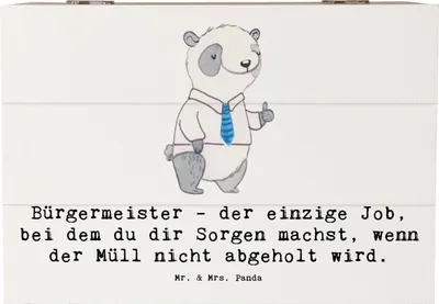 Produktbild von Mr. & Mrs. Panda Holztruhe Bürgermeister Job 22 x 15 cm - Weiß - Geschenk, Sorgen, Schatzkiste, Erinnerungskiste, Berufsgestaltung, Führungsposition, Herausforderungen