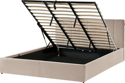 Produktbild von BELIANI Bett Taupe Samt Gesteppt mit Lattenrost 160 x 200 cm Hochklappbar Bettkasten Hohes Kopfteil Modern Schlafzimmer Doppelbett