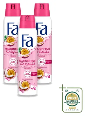 Imagen del producto de 3 aerosoles desodorantes Fa, aroma a maracuyá, 150 ml - Paquete ahorro - 3 unidades