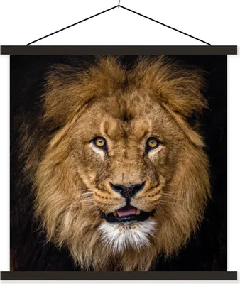 Produktbild von MuchoWow® Textilposter Löwe - Porträt - Schwarz - Tiere 90x90 cm mit schwarzem Rahmen - Magnetisches