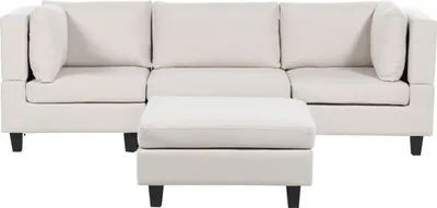 Zdjęcie produktu dla BELIANI Sofa modułowa jasnobeżowa tapicerowana poliestrowa 3 osobowa z otomaną moduły z poduszkami oparciowymi nowoczesna kanapa