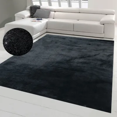 Zdjęcie produktu dla Dywan Shaggy do salonu miękki z wysokim i długim włosiem flokati do łazienki do prania w kolorze czarnym rozmiar - 160 x 220 cm