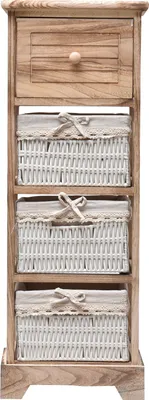 Produktbild von Rebecca Mobili Schmale Kommode mit 4 Schubladen aus Holz und Korbgeflecht, weiß braun