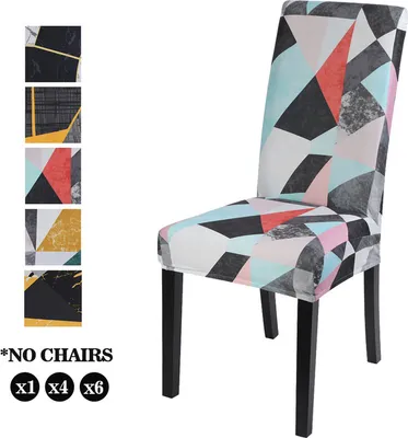 Produktbild von Satz mit 6 Stuhlbezügen, Esszimmerstühle, Stretch-Esszimmerstühle Bezüge Jacquard Abnehmbarer, waschbarer Stuhl Bezug für Esszimmer, Küche, Modernes geometrisches Muster 5