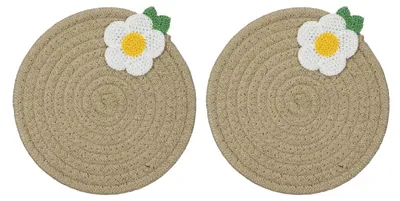 Platzsets, rund, geflochten, 18 cm, 2 Stück, Baumwolle, braun