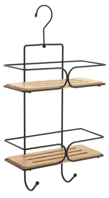 Produktbild von Tendance Badezimmer-Organizer - schwarz - Metall/Holz - 2 Schichten - 50 x 25 x 11 cm - Duschablage