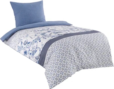 A bedding set on a white background.