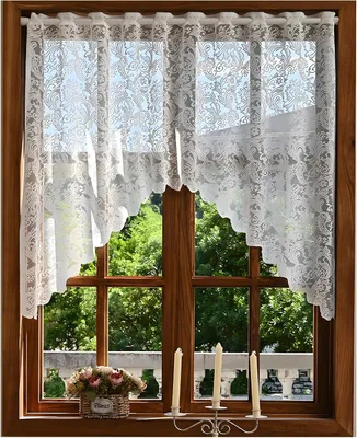 Produktbild von Kurze Vorhänge – Federblumen-Perlenmuster – Gardine für die Küche (150 x 100 cm) – 1 Stück – Transparente Spitzenvorhang für Café und Schlafzimmer