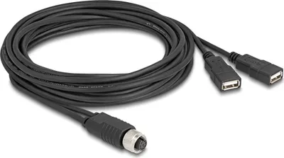 Produktbild von Delock M12 Kabel A-kodiert 8 Pin Buchse zu 2 x USB 2.0 Typ-A Buchse 3 m schwarz
