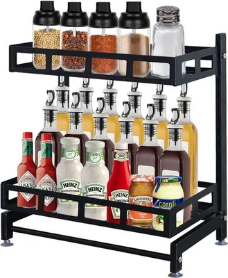 Immagine prodotto di Portaspezie Unyqoos® in acciaio inossidabile – 2 ripiani removibili, cesto regolabile in altezza, scaffale salvaspazio per cucina e bagno, dotato di ventose, capacità fino a 75 kg