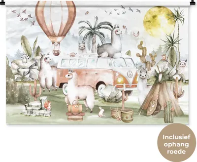 Produktbild von MuchoWow® Wandteppich Wandbehang Alpaka - Tiere - Kinder - Heißluftballon - Kinder 120x80 cm Tapisserie Dekoration Wandtuch - Wanddekorationen - Wandtücher
