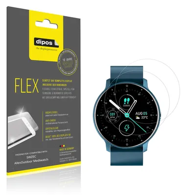 Immagine prodotto di 2x Pellicola protettiva per SWZEC AllesOutdoor Mediwatch, rivestimento al 100%, Protezione dipos Flex