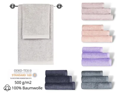 Produktbild von Frutto Rosso Handtücher 3er Set 1 Badehandtuch 70x140 cm + 1 Handtuch 50x100 cm+ Gästehandtuch 40x70cm- weich und saugstark, 100% Baumwolle,  Hellgrau
