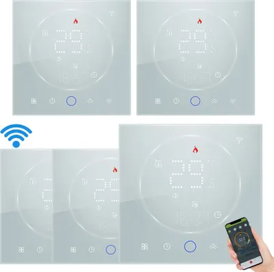 Zdjęcie produktu dla 5X termostat WiFi Tuya, cyfrowy termostat pokojowy LCD, termostat ścienny z ogrzewaniem wodnym 3A, podtynkowy termometr do ogrzewania podłogowego, kompatybilny z termostatami pokojowymi Tmall Genie, Amazon Echo, Google Home