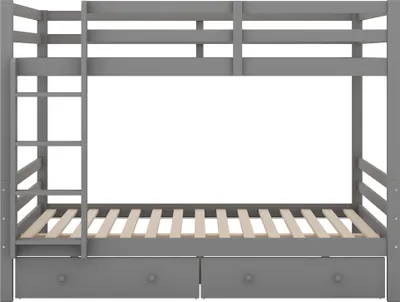 Produktbild von Etagenbett 140x200cm(Ohne Matratze) Kinderbetten Holzbett Massivholzbett Mit Schubladen Stauraum Hohe Geländer Grau