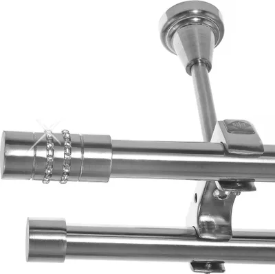 Produktbild von Edelstahl Look Gardinenstange Ø 20mm Wandträger 2-läufig zweiläufig Deckenbefestigung Kristall D61 E80E30 RR