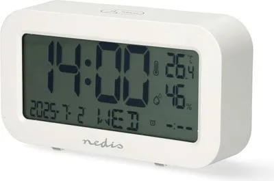 Obrázek produktu pro Digitální stolní budík, LCD, odložení buzení, časovač, bílý