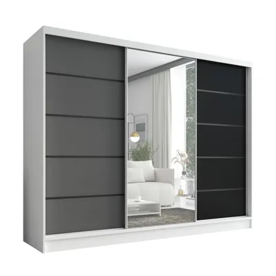 Produktbild von Schwebetürenschrank, 3-türig Schrank 200 cm mit Spiegel ARIVA 2 (Weiß / Schwarz / Graphit)